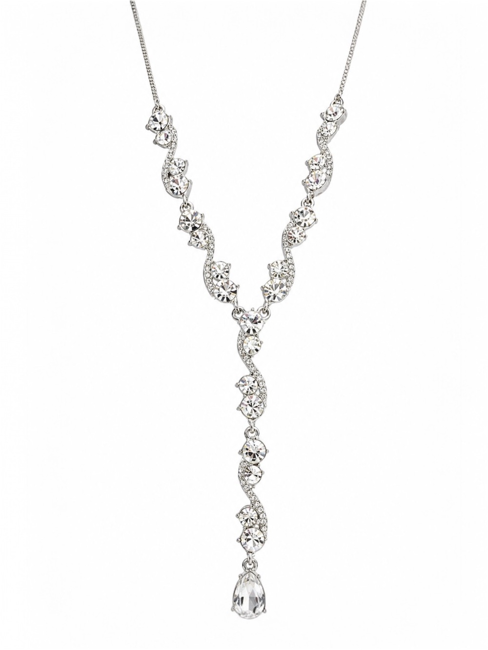 Givenchy Crystal Y-Drop Necklace Silver Tone